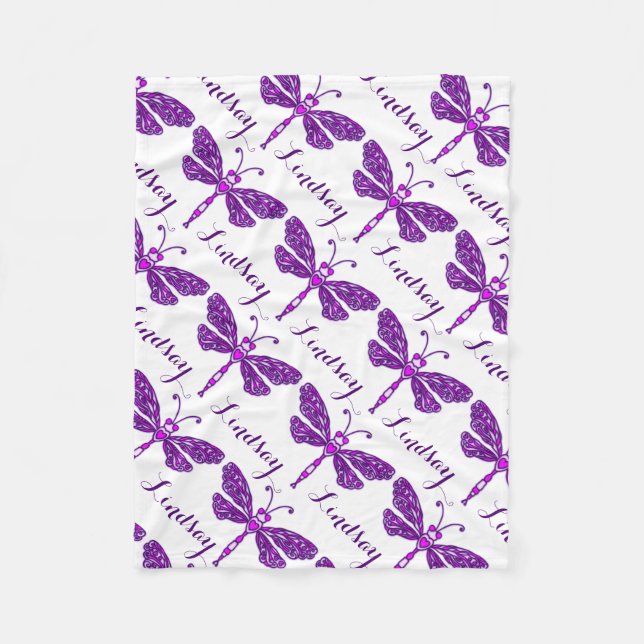Manta Polar Funda con estampado de nombre púrpura de libélula  (Anverso)