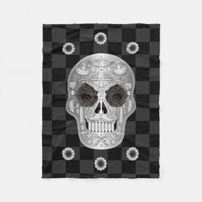Manta Polar Funda cromada Calavera (Rosa negro) (Anverso)
