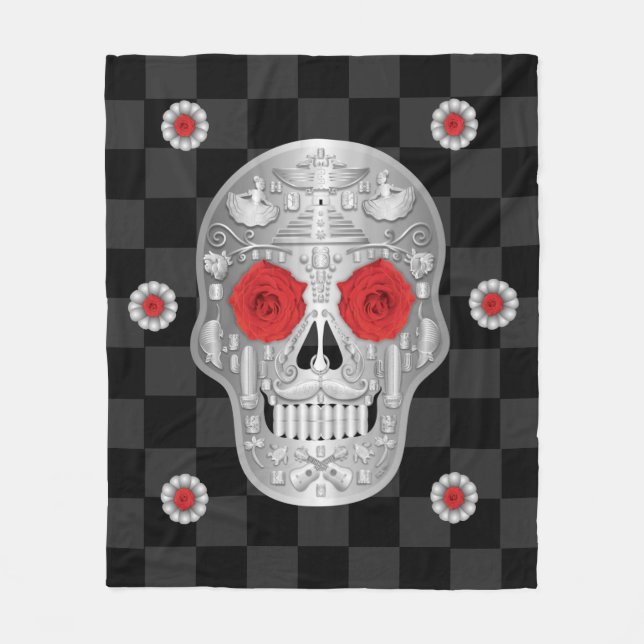 Manta Polar Funda cromada Calavera (rosa rojo) (Anverso)
