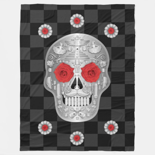 Manta Polar Funda cromada Calavera (rosa rojo) (Anverso)