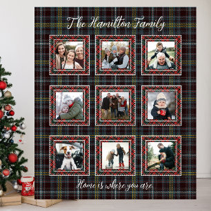 Manta Polar Funda de Collage de fotos de familia Rustic Plaid