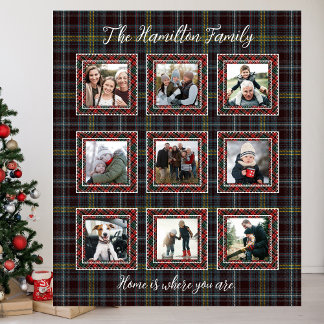 Manta Polar Funda de Collage de fotos de familia Rustic Plaid