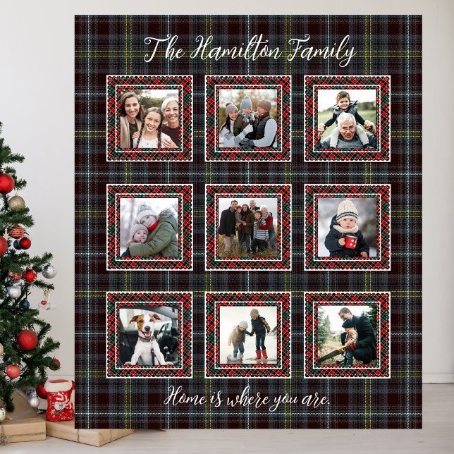 Manta Polar Funda de Collage de fotos de familia Rustic Plaid (Rustic Plaid Family Photo Collage Blanket)