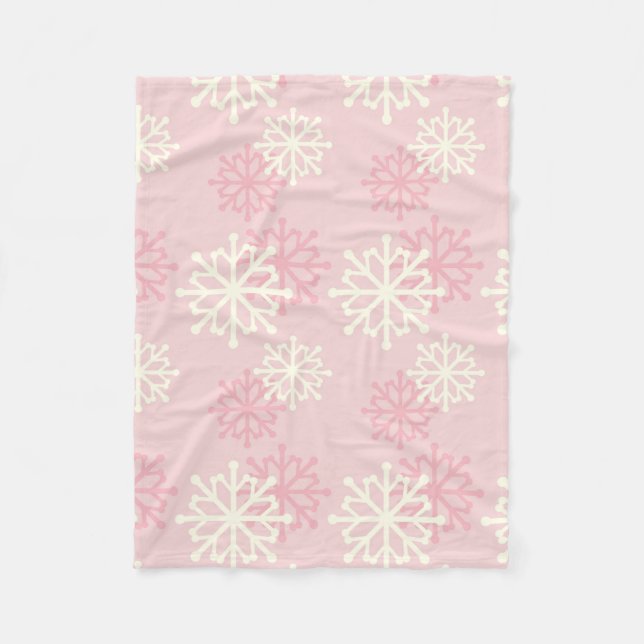 Manta Polar Funda de copos de nieve rosa y crema (Anverso)