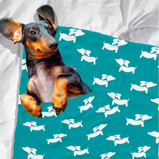Manta Polar Funda de diseño verde azulado Dachshund Design Fle (Dachshund snuggle blanket - teal)