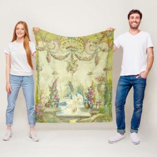 Manta Polar Funda de flor rosa de cisne blanco celestial