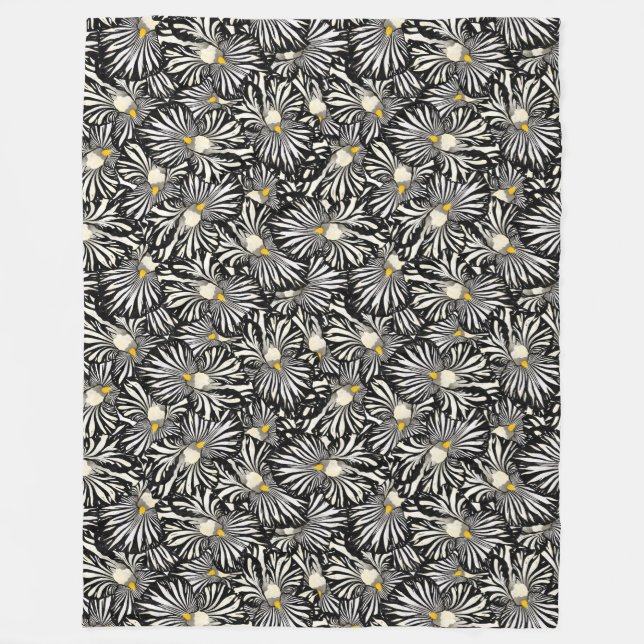 Manta Polar Funda de iris floral blanco y negro (Anverso)