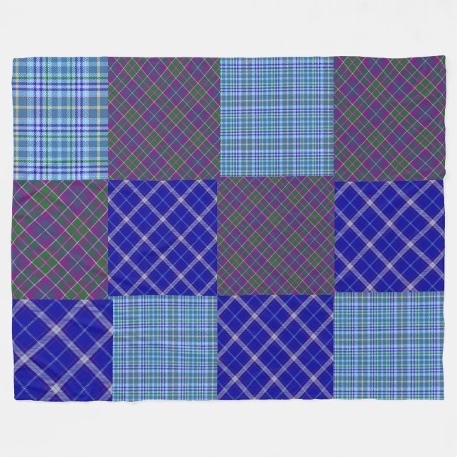 Manta Polar Funda de la Fleece Púrpura Plaid/Blue Patchwork (Frente (Horizontal))