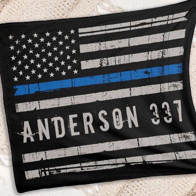 Manta Polar Funda de la Fleece Thin Blue Line personalizada (Subido por el creador)
