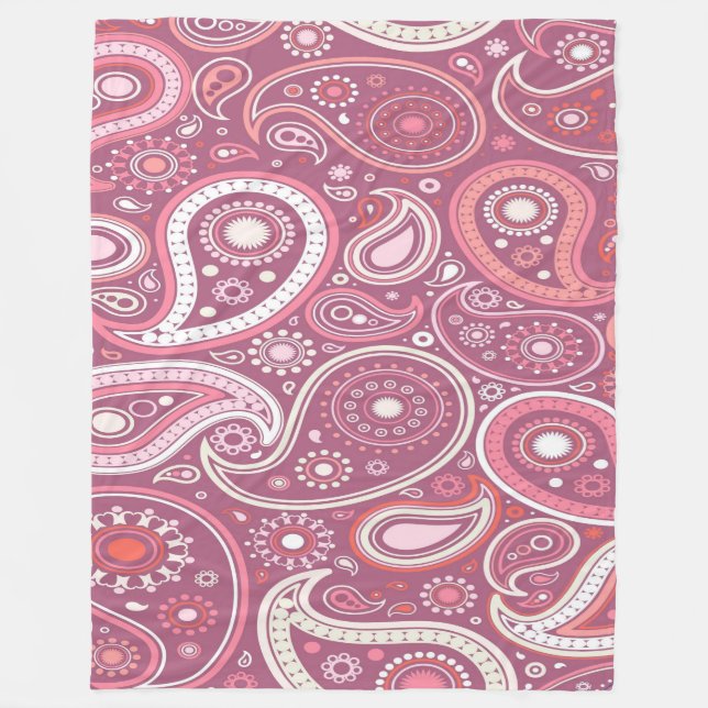 Manta Polar Funda de papel de impresión rosa y paisley blanca (Anverso)