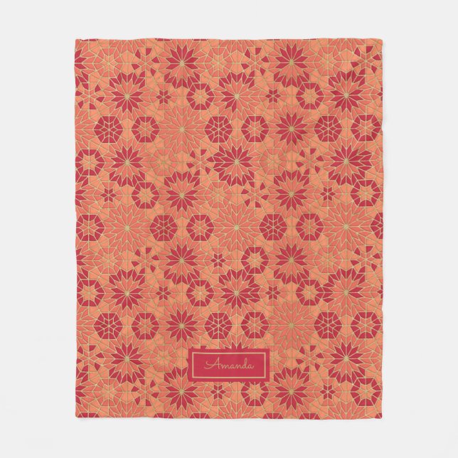 Manta Polar Funda de pulpa de patrón rojo y naranja (Anverso)