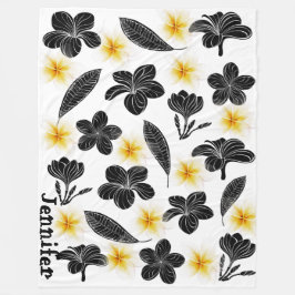 Manta Polar Funda floral de hueso de orquídeas amarillas y neg