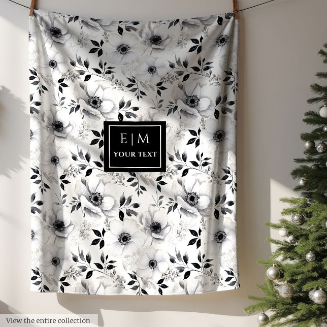 Manta Polar Funda florida monocromática de moda para un hogar  (Trendy monochrome floral blanket for stylish home)