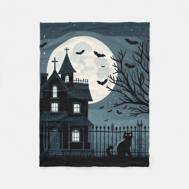 Manta Polar Funda para gatos de la sombra de Halloween (Anverso)