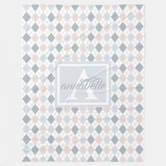 Manta Polar Funda personalizada azul, blanco y rosa (Anverso)