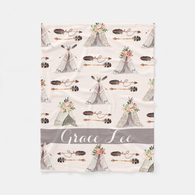 Manta Polar Funda personalizada Feathers Boho (Anverso)