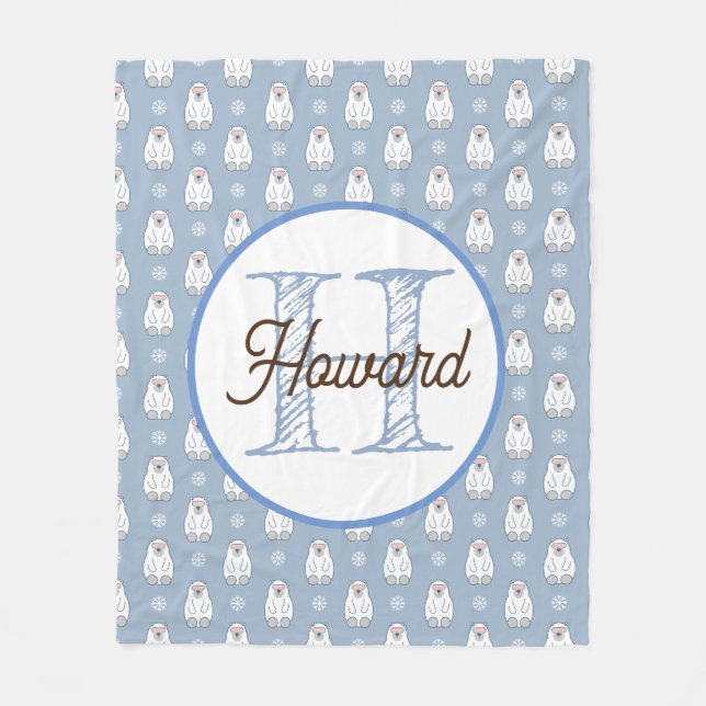 Manta Polar Funda personalizada monogramada de lana de oso pol (Anverso)