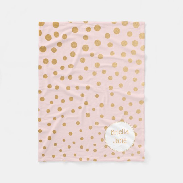 Manta Polar Funda personalizada Rubor pink gold dot con nombre (Anverso)