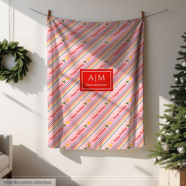 Manta Polar Funda rosa festiva con letras de Navidades (Festive pink blanket with Christmas lettering)