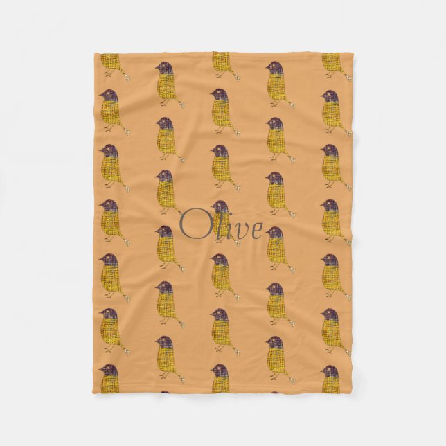 Manta Polar Fundadito claro Pequeño Patrón de Pájaro Fleece Bl (Anverso)