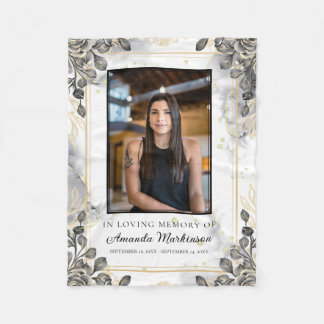 Manta Polar Funeral de memoria amorosa de mármol floral negro 
