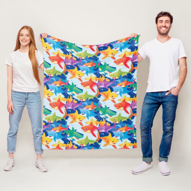 Manta Polar Funny arcoiris tiburón de cumpleaños patrón Famili (In situ)