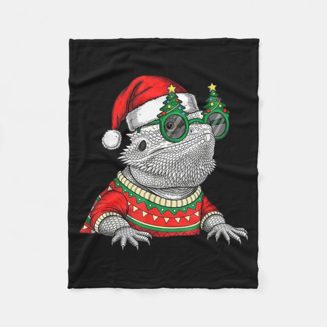 Manta Polar Funny Bearded Dragon Santa Hat Christmas  (Anverso)