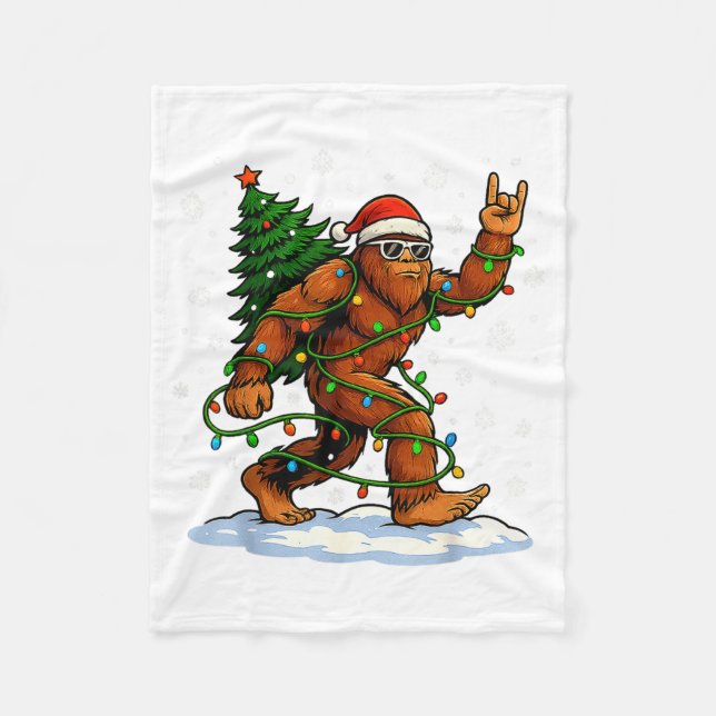 Manta Polar Funny Bigfoot Rock On Christmas Lights Snow Holida (Anverso)
