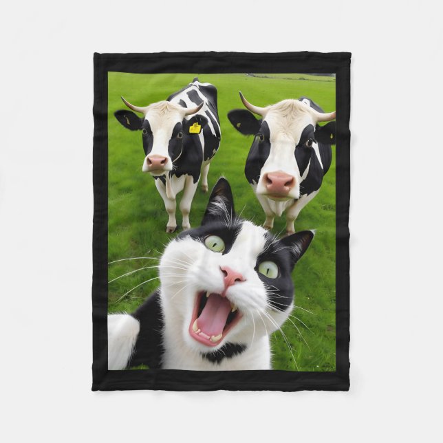 Manta Polar Funny Black And White Cat Cow Selfie  (Anverso)
