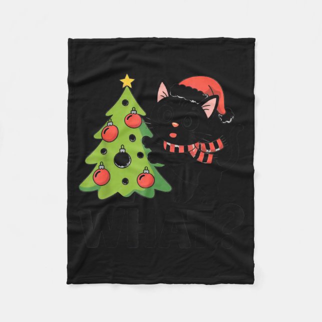 Manta Polar Funny Black Ca Pushing Christmas Tree Over Cat Wha (Anverso)