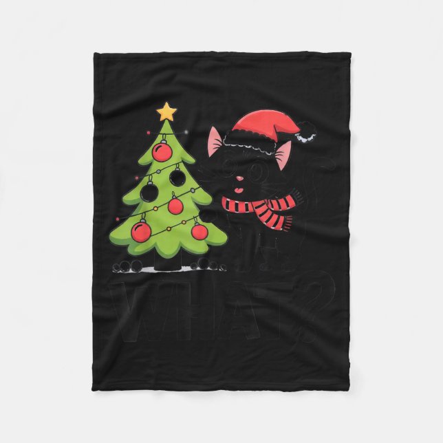 Manta Polar Funny Black Ca Pushing Christmas Tree Over Cat Wha (Anverso)