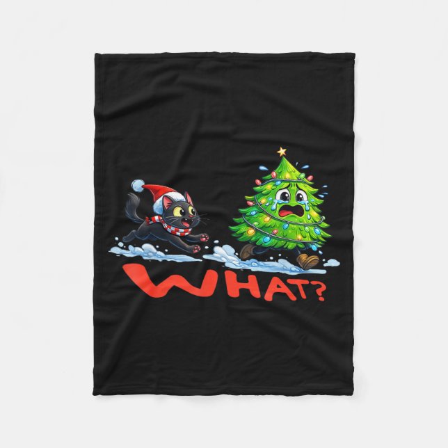 Manta Polar Funny Black Cat Chasing Christmas Tree Over Cat Wh (Anverso)