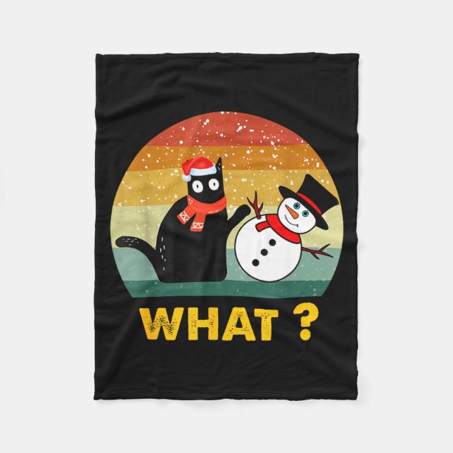 Manta Polar Funny Black Cat Pushing Snowman Xmas Winter Costum (Anverso)