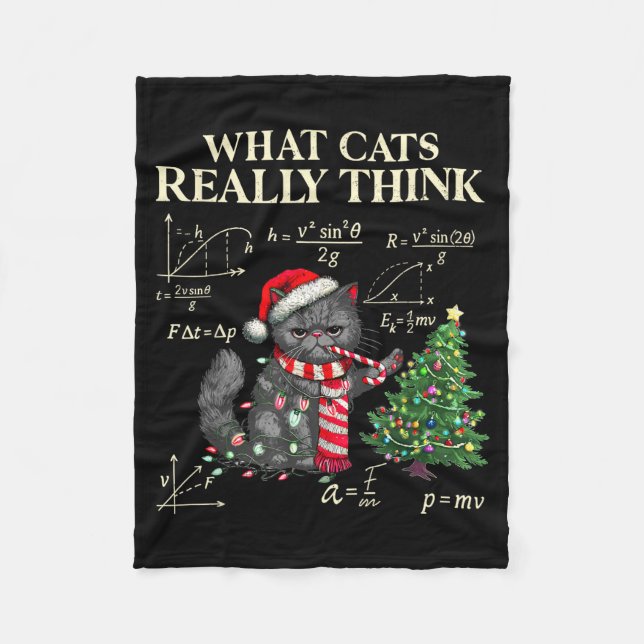 Manta Polar Funny Black Cat Pushing Xmas Tree Over Cats Physic (Anverso)