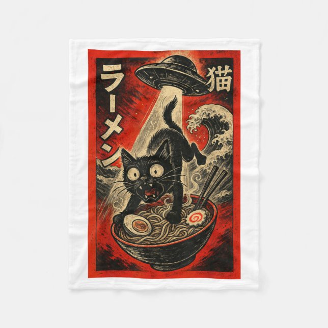 Manta Polar Funny Black Cat Ramen Alien Ufo Abduction Japanese (Anverso)