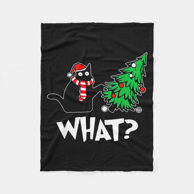 Manta Polar Funny Black Cat Xmas Pushing Christmas Tree Over C (Anverso)