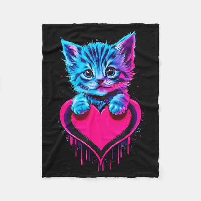 Manta Polar Funny Blacklight Glitch Art Cute Cat Kitten Valent (Anverso)