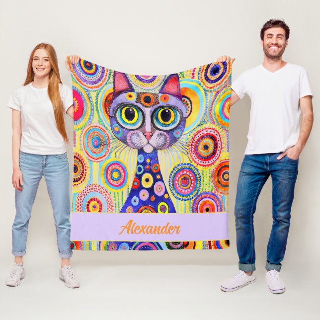 MANTA POLAR FUNNY CAT | GATO DE COLOR PASTEL ARTÍSTICO (In situ)