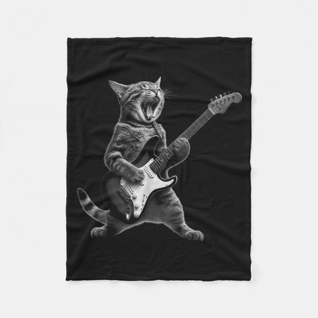 Manta Polar Funny Cat Playing Guitar Rock And Roll Men Women K (Anverso)