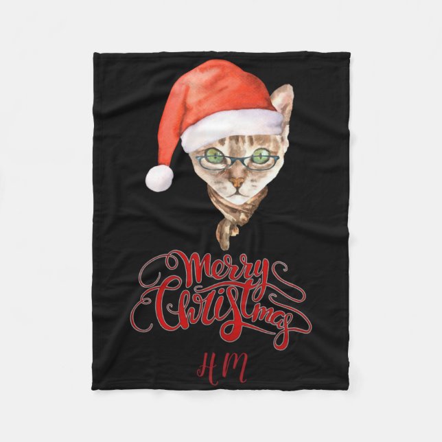 Manta Polar Funny Cat Santa Winter Merry Christmas T Shirt  (Anverso)