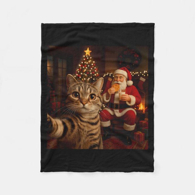 Manta Polar Funny Cat Selfie Santa Claus Eating Cookies Christ (Anverso)
