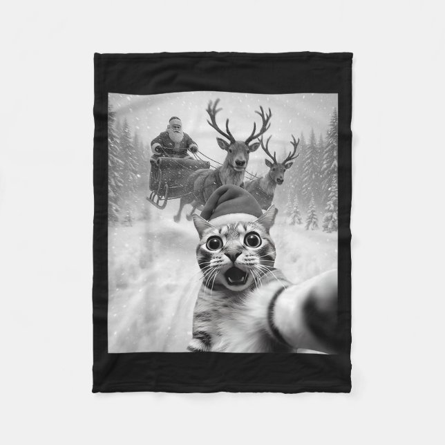 Manta Polar Funny Cat Selfie Santa Merry Christmas Xmas Pajama (Anverso)