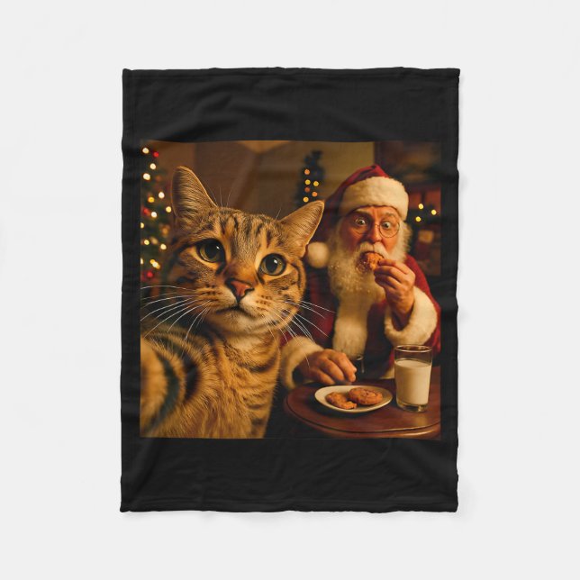 Manta Polar Funny Cat Selfie With Santa Claus Christmas Meme  (Anverso)