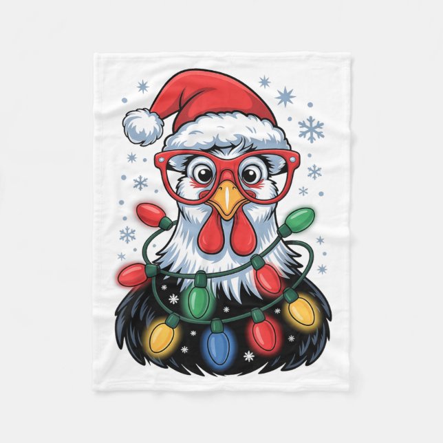 Manta Polar Funny Chicken Christmas Tree Lights Santa Hat Xmas (Anverso)