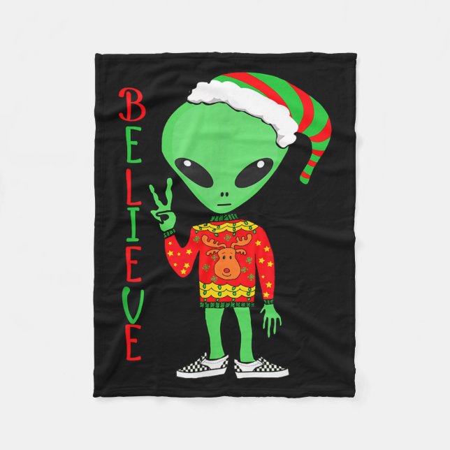 Manta Polar Funny Christmas Alien Ugly Sweater I Believe Santa (Anverso)