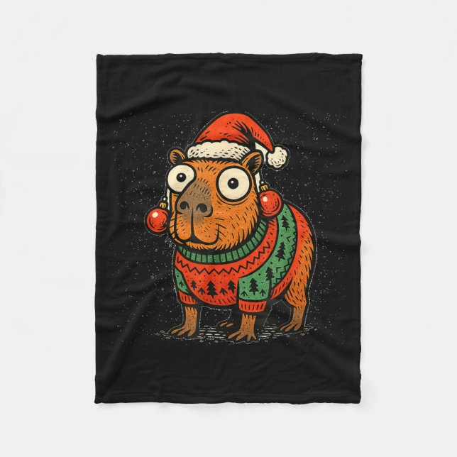 Manta Polar Funny Christmas Capybara With Santa Hat &amp; Swea (Anverso)