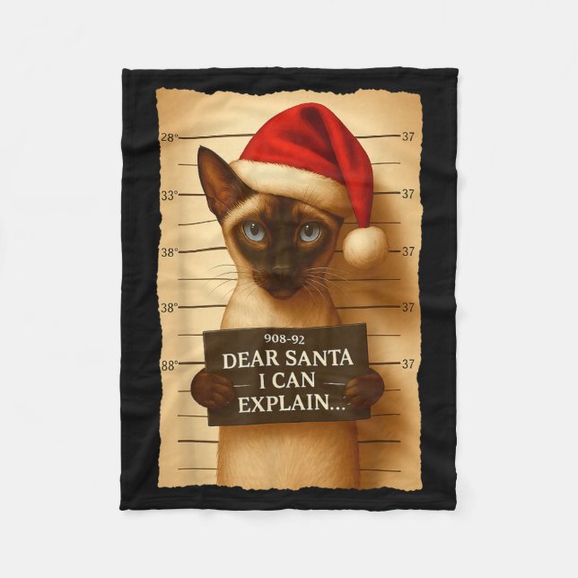 Manta Polar Funny Christmas Cat- Cute Siamese Santa Hat Tee  (Anverso)
