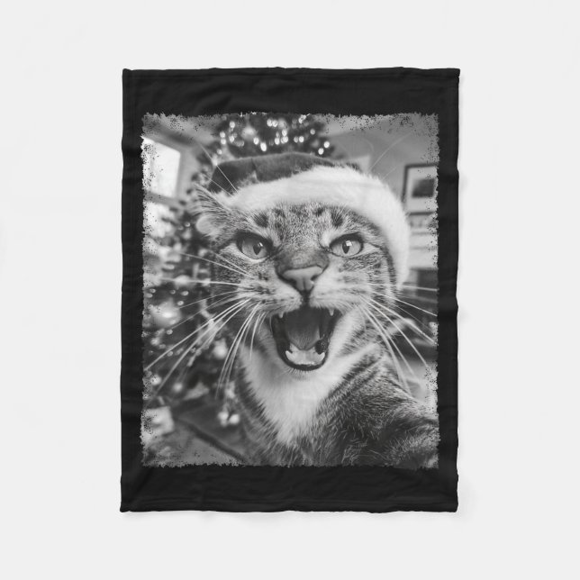 Manta Polar Funny Christmas Cat Selfie  (Anverso)