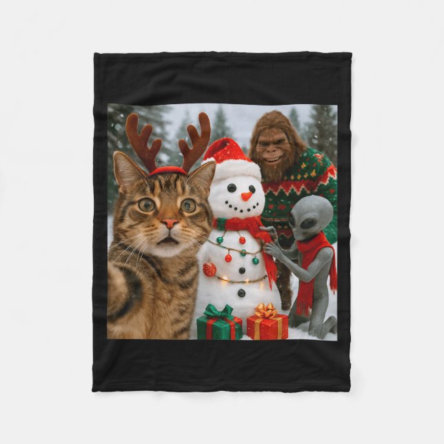 Manta Polar Funny Christmas Cat Selfie With Bigfoot Alien &amp (Anverso)