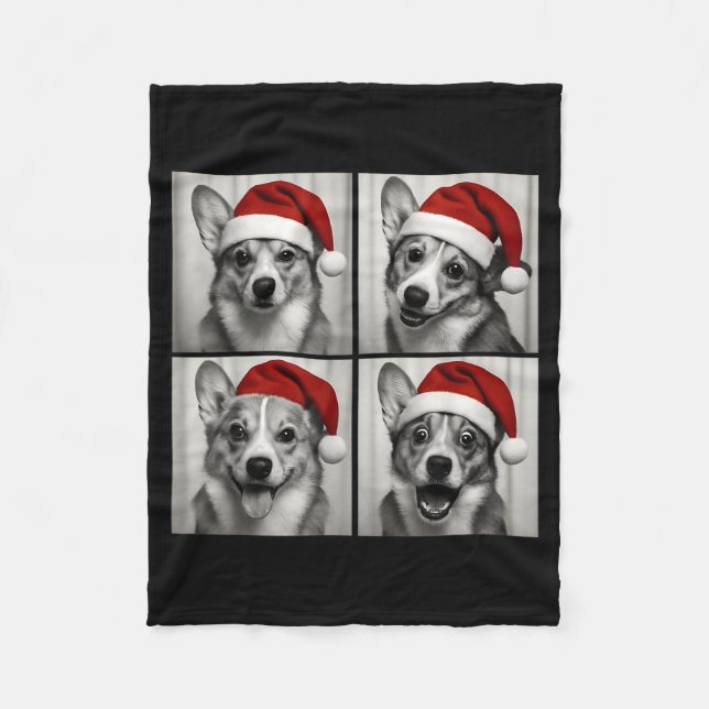 Manta Polar Funny Christmas Corgi Santa Dog Lover Photo Booth  (Anverso)
